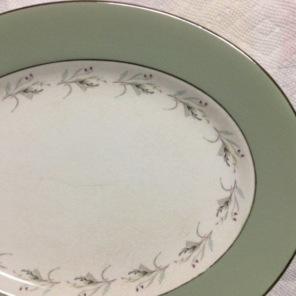 Simpsons Pottery LTD England Sedgemoor Serving Plate oval Sage Green silver rim - Picture 5 of 7